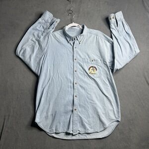 Vintage Disney Donald Duck Denim Button Shirt 65 Feisty Years RARE BACK GRAPHIC